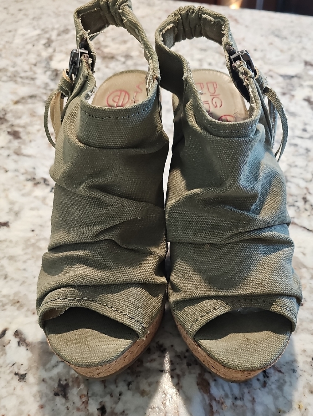 Big Buddha Olive Canvas Cork Wedge Sandals